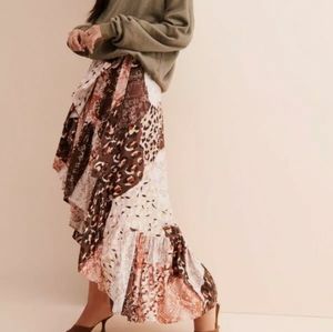 Free People Asymmetrical Skirt in Brown and Cream